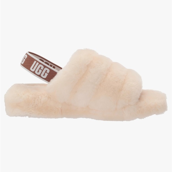 UGG Fluff Yeah Slide Sandals Sheepskin Fur Slingback Elastic Open Toe Natural - Picture 5 of 7